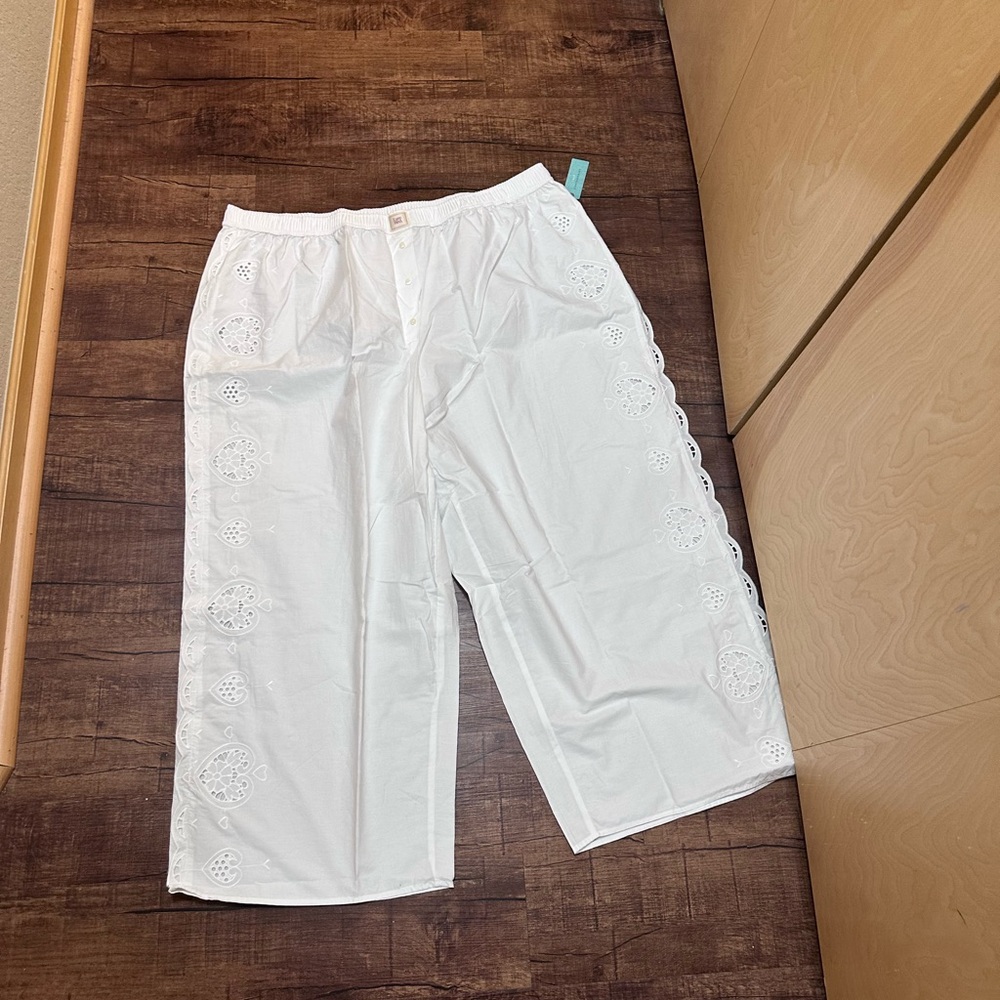 Anthropologie White Eyelet Cotton pants